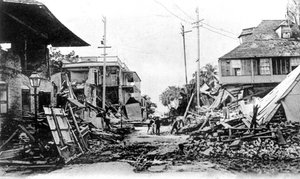 Aardbevingsschade, King Street en Harbour Street, Kingston, Jamaica, 1907 door Unbekannt