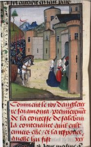 Edward III van Engeland en Catherine Grandison. Miniatuur uit Chroniques d