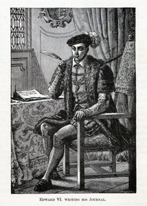 Edward VI schrijft zijn dagboek, 1882 door Unbekannt