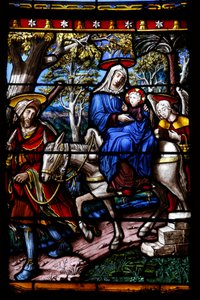 Eglise Saint-Remy de Troyes. Glas-in-lood: Scènes uit het leven van de Maagd. Detail: De vlucht naar Egypte. Atelier Vincent-Larcher, 19e eeuw door Unbekannt