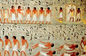 Egyptische tombe, processie van de kroon, Thebe, Egypte