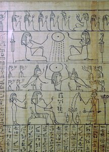 Egyptische afbeelding van een begrafenis en toegang tot de onderwereld, Papyrus van Ani door Unbekannt