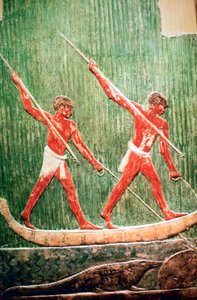 Egyptisch geschilderd reliëf van een nijlpaardjacht door Unbekannt