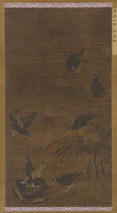 Acht mynah-vogels met bamboe en orchideeën, Ming-dynastie, 16e eeuw