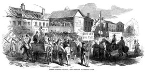 Verkiezingsbijeenkomst in Stepney Green tijdens de Tower Hamlets verkiezing, Londen, 1852