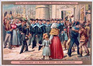 Inscheping van de mariniers in Brest voor Madagaskar, 1883 door Unbekannt