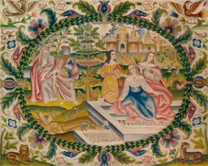 Geborduurd schilderij, midden 17e eeuw, 1929