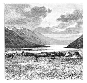 Kampement van de Engelse Expeditie van 1871, Lake Pang-Kong, Tibet, 1895