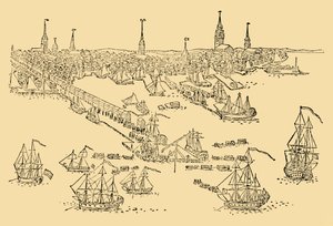 Engelse Oorlogsschepen in Boston Waar Het Thee-Feest Plaatsvond door Unbekannt