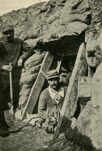 Ingang naar een sap langs het Franse front, Eerste Wereldoorlog, 1915, ca. 1920