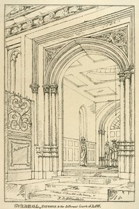 Ingang naar de verschillende rechtbanken, Guildhall, Londen, juni 1815 1886