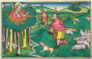 Exodus 3:1-22 en 4:1-4: de brandende struik en God bewapent Mozes met de wonderbaarlijke staf
