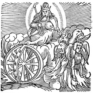 Ezechiëls visioen van een wagen in de lucht, c614 v.Chr. door Unbekannt