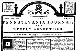 Facsimile van de Pennsylvania Journal over de Stamp Act, 1765 c1880