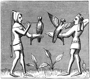 Valkeniers die hun vogels aankleden, 14e eeuw 1849