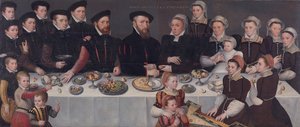 Familieportret van Pierre de Moucheron, koopman in Middelburg en Antwerpen, zijn vrouw Isabeau de Ge door Unbekannt