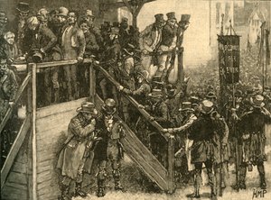 Vader John Murphy leidt zijn pachters om te stemmen in de Clare tussentijdse verkiezing, Ierland, 1828 c1890 door Unbekannt