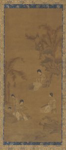 Vrouwelijke muzikanten in een tuin onder bananenpalmen, Ming-dynastie, 1368-1644