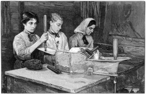 Vullen van patronen met dynamietpoeder bij Isleten, nabij Fluelen, Zwitserland, 1893 door Unbekannt