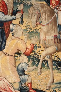 Vlaamse wandtapijt. Serie De Geschiedenis van Hannibal. Hannibal in Italië. Derde wandtapijt van de bewaarde. Modellen Anonieme meester van Nederland. Fabricage Brusselse werkplaatsen. Ca 1570. Stof Wol en zijde door Unbekannt