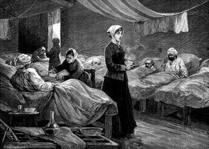 Florence Nightingale in het barakkenhospitaal in Scutari, ca. 1880