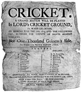 Flyer voor een cricketwedstrijd tussen Hampshire en Engeland, 1819 1912 door Unbekannt