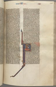 Fol. 136r, Koningen IV, gehistorieerde initiaal P, Ahazia valt van een toren, ca. 1275-1300 door Unbekannt