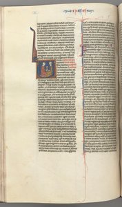 Fol. 178v, Nehemia, geïllustreerde initiaal V, Nehemia presenteert de gouden beker aan Artaxerxes, ca. 127