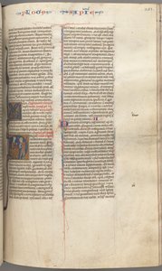 Fol. 251 r, Wijsheid, gehistorieerde initiaal D, Salomo onderwijst een soldaat, ca. 1275-1300