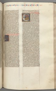Fol. 320r, Ezechiël, gehistorieerde initiaal E, een slapende Ezechiël met zijn visioen van de vier beesten door Unbekannt