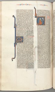 Fol. 354v, Amos, gehistorieerde initiaal V, Amos knielend in gebed, buste van God boven, c. 1275-1300 door Unbekannt