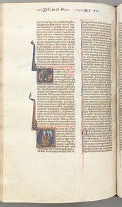 Fol. 358v, Micha, gehistorieerde initiaal V, Micha knielend, buste van God boven, ca. 1275-1300 door Unbekannt