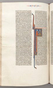 Fol. 382v, Makkabeeën II, gehistorieerde initiaal F, een gouden kelk aangeboden aan een Jood, c. 1275-1300 door Unbekannt