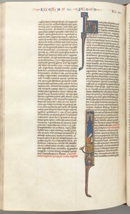 Fol. 425v, Johannes, gehistorieerde initiaal I, Johannes zittend schrijvend, ca. 1275-1300 door Unbekannt
