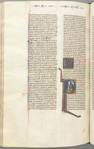 Fol. 440v, Korintiërs I, gehistorieerde initiaal P, Paulus knielend pratend met de buste van God boven, c. door Unbekannt