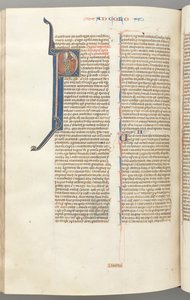 Fol. 453v, Kolossenzen, gehistorieerde initiaal P, Paulus pratend met de buste van God boven, ca. 127 door Unbekannt