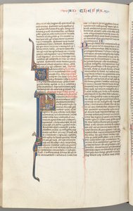 Fol. 454v, Thessalonicenzen I, gehistorieerde initiaal P, Paulus zittend met een zwaard en een boek..., ca. 1275-1300