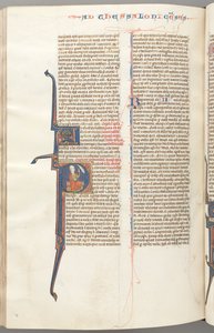 Fol. 455v, Thessalonicenzen II, gehistorieerde initiaal P, Paulus zittend met een zwaard, circa 1275-1300