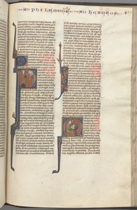 Fol. 459r, Philemon, gehistorieerde initiaal P, Paulus spreekt drie mannen en Hebreeën aan door Unbekannt