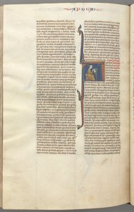 Fol. 482v, Openbaringen, gehistorieerde initiaal A, Johannes zittend aan een bureau schrijvend..., ca. 1275-1300 door Unbekannt