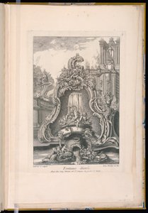 Fontein met een cartouche en gebouwen door Unbekannt