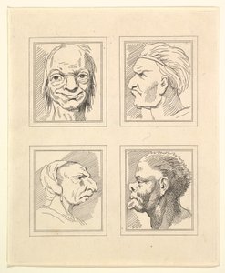 Vier Hoofden uit Characaturas door Leonardo da Vinci, van Tekeningen door Wincelslaus Hollar