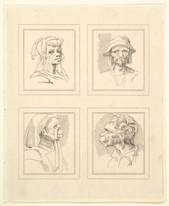 Vier Hoofden uit Characaturas door Leonardo da Vinci, uit Tekeningen door Wincelslaus Hollar door Unbekannt