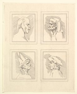 Vier Hoofden uit Karikaturen door Leonardo da Vinci, van Tekeningen door Wincelslaus Hollar door Unbekannt