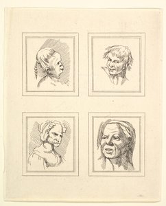 Vier hoofden uit Characaturas door Leonardo da Vinci, uit tekeningen door Wincelslaus Hollar door Unbekannt