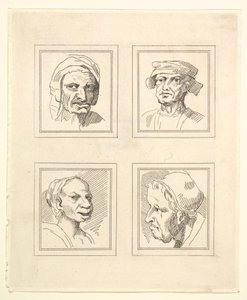 Vier hoofden uit Characaturas door Leonardo da Vinci, naar tekeningen van Wincelslaus Hollar door Unbekannt