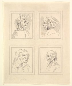 Vier Hoofden uit Karikaturen door Leonardo da Vinci, uit Tekeningen door Wincelslaus Hollar, o..., 1786 door Unbekannt