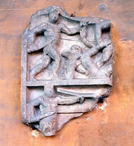 Fragment van een Romeins reliëf dat gladiatoren toont die vechten door Unbekannt