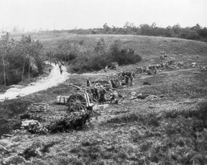 Franse 75e artilleriebatterij, Aisne, Frankrijk, 18 juli 1918