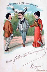 Franse overspel karikatuur ansichtkaart, ca. 1900 door Unbekannt